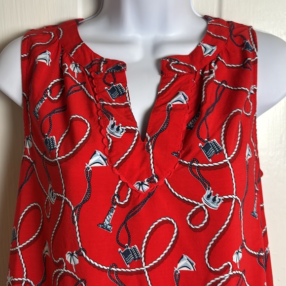 Crown& Ivy Nautical Rope Red Sleeveless Tank Top with Lace Trim Size S - Picture 3 of 10